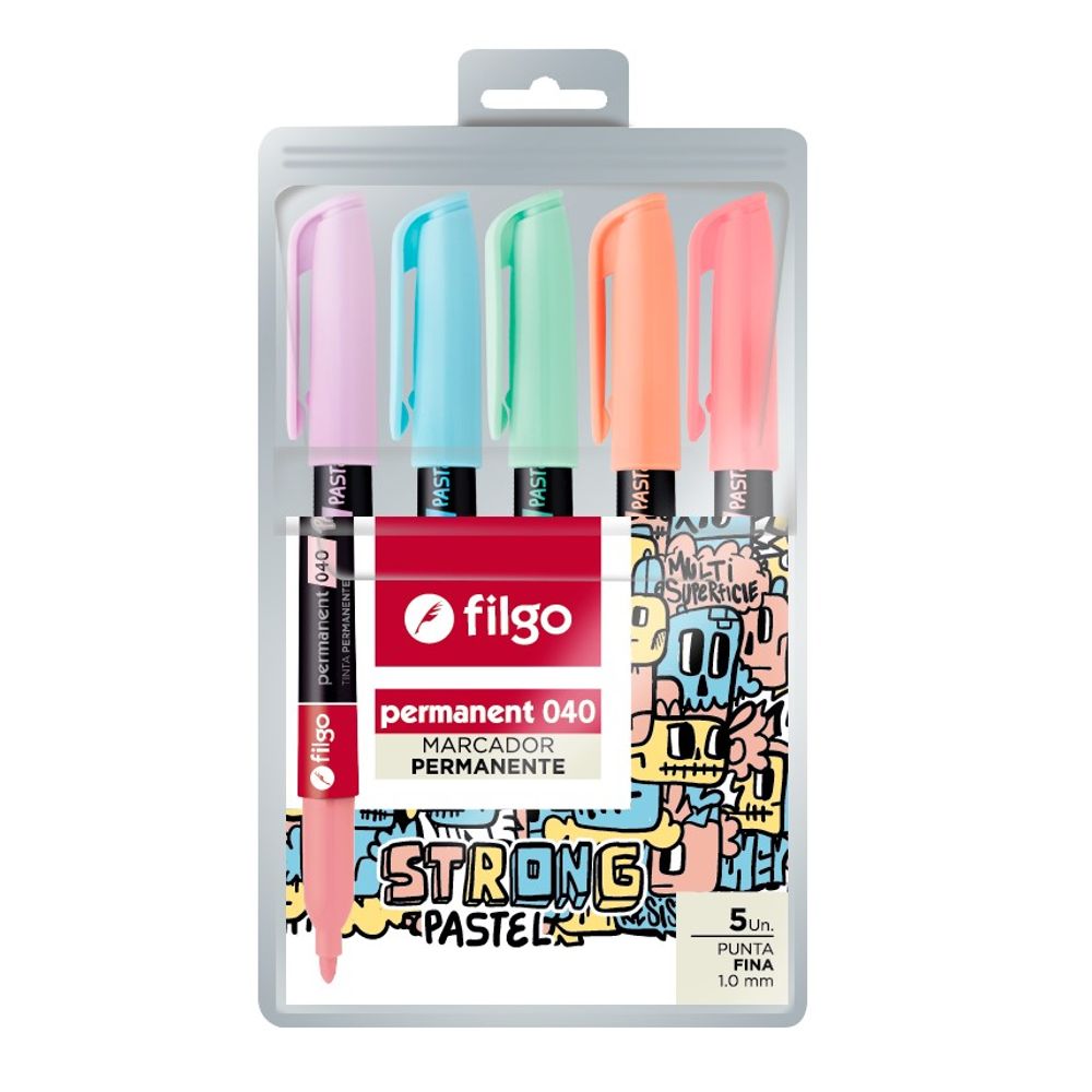 Marcador Permanente Desechable Strong Pastel Punta Fina 5 Unidades  Filgo