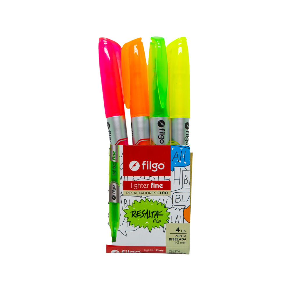 Set Destacador De Bolsillo Fluor Punta Biselada Filgo