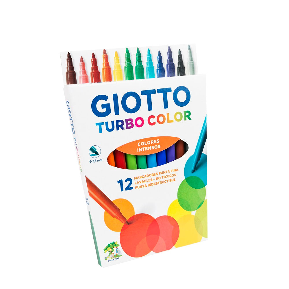 Plumon Escolar Punta Fina 12 Colores Lavable Giotto