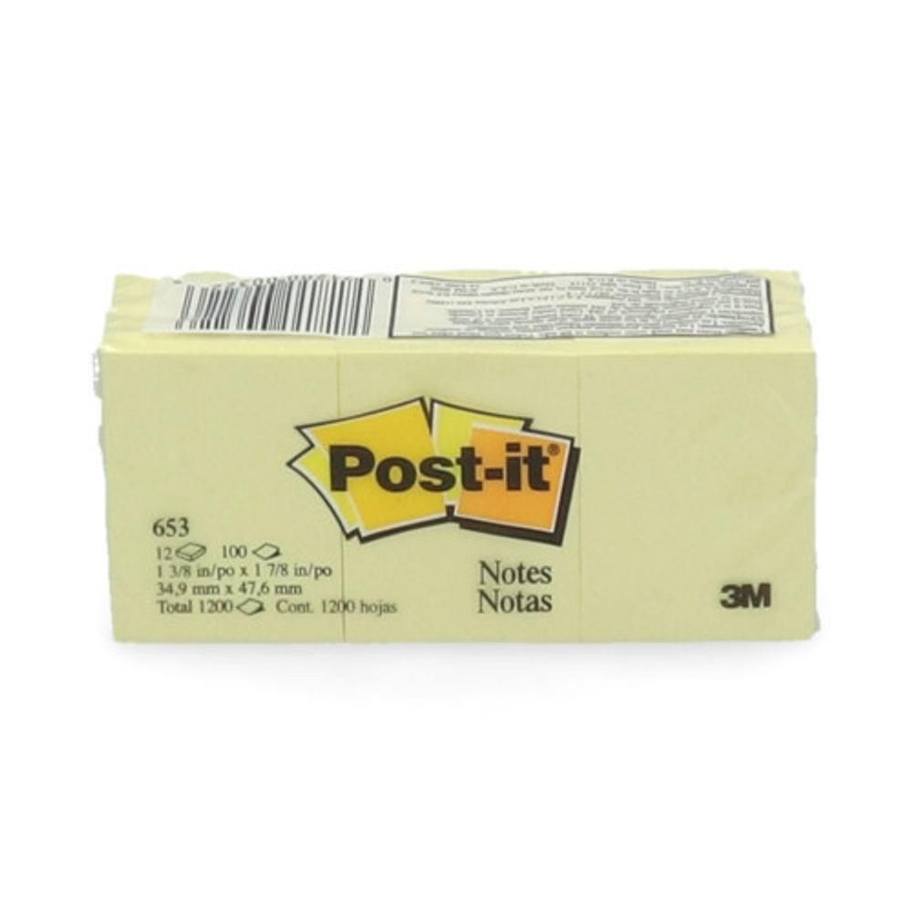 Notas Adhesiva 1 5 X 2 Cm 100 Hjs  12 Unidades Amarillo 653 Post 3M
