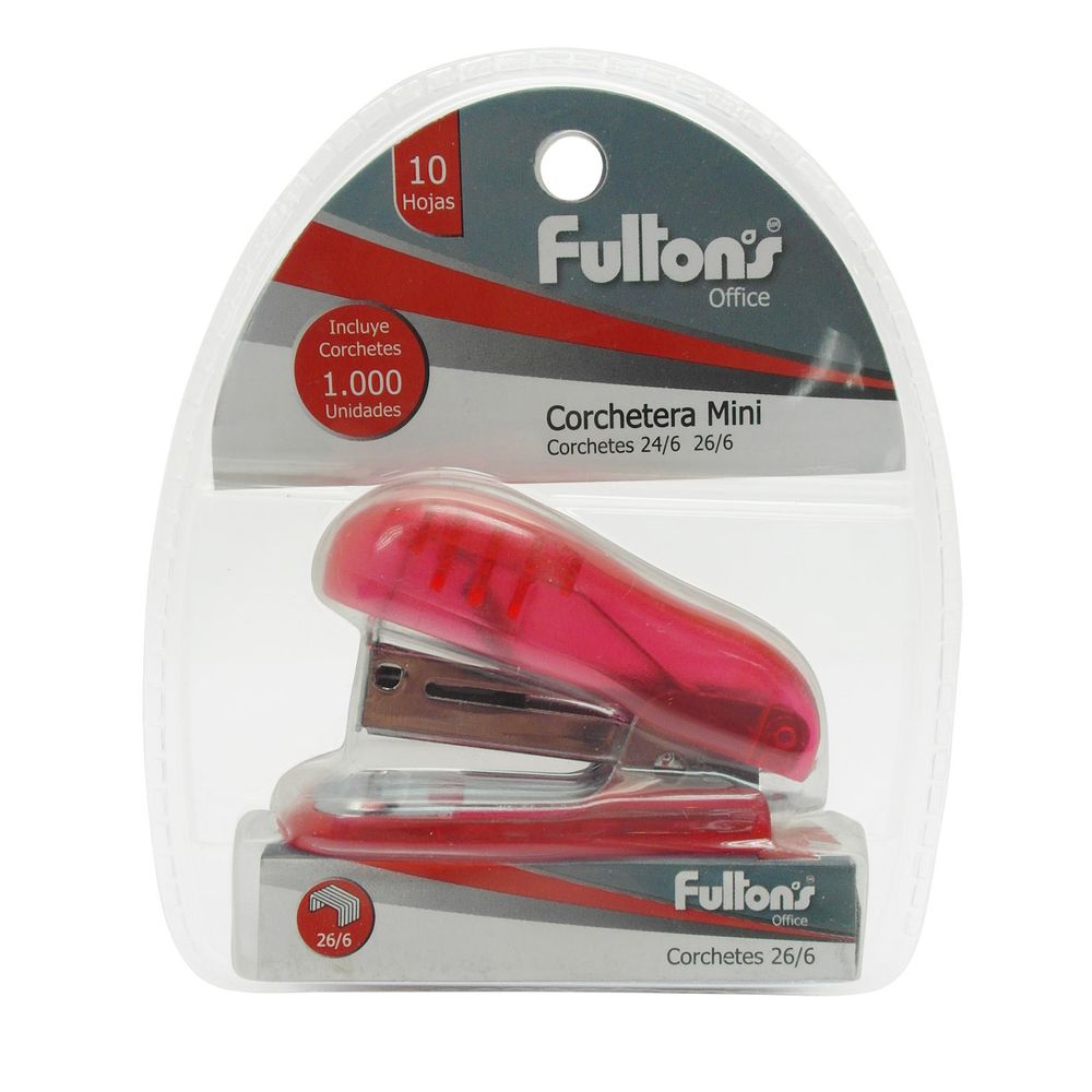 Corchetera Mini Plastica Roja Base Plastica Para 10 Hojas Fultons