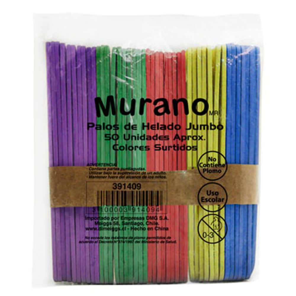 Palos De Helados Colores Surtidos Jumbo 50 Unidades Murano