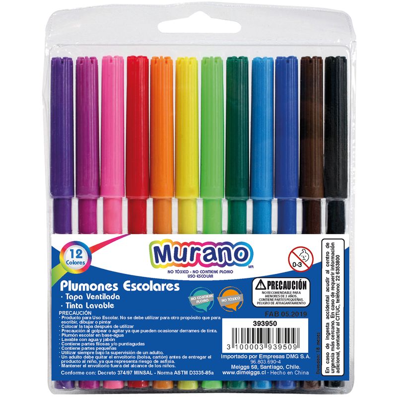 Plumon Marcador 12 Colores Punta Fina Murano - Dimeiggs