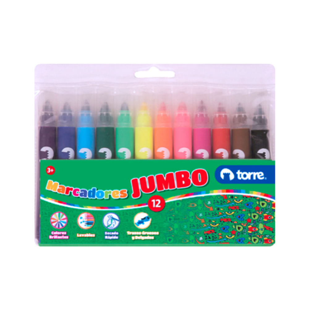 Plumon Dibujo Jumbo 12 Colores Torre