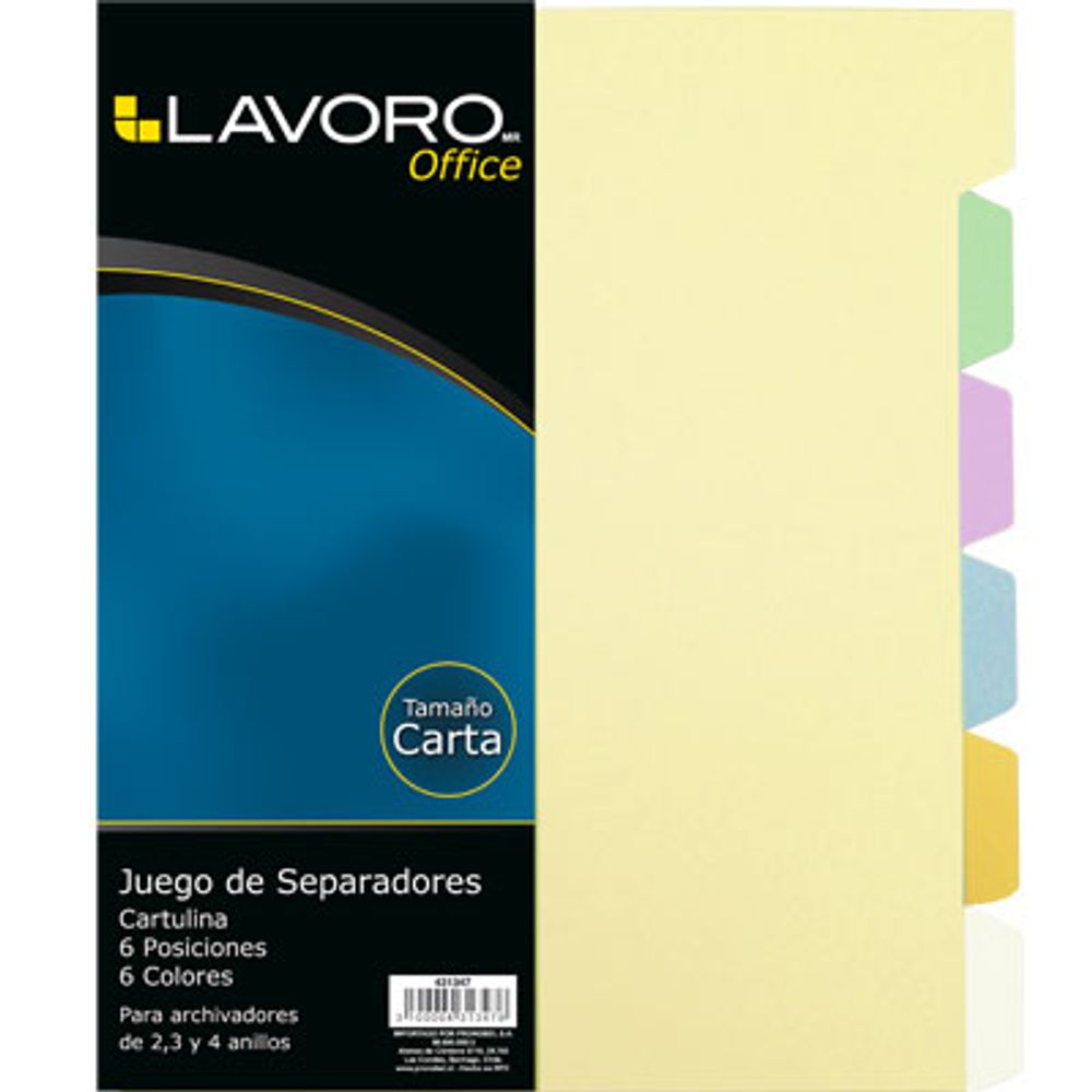 Separador Carta 6 Divisiones 6 Colores Lavoro