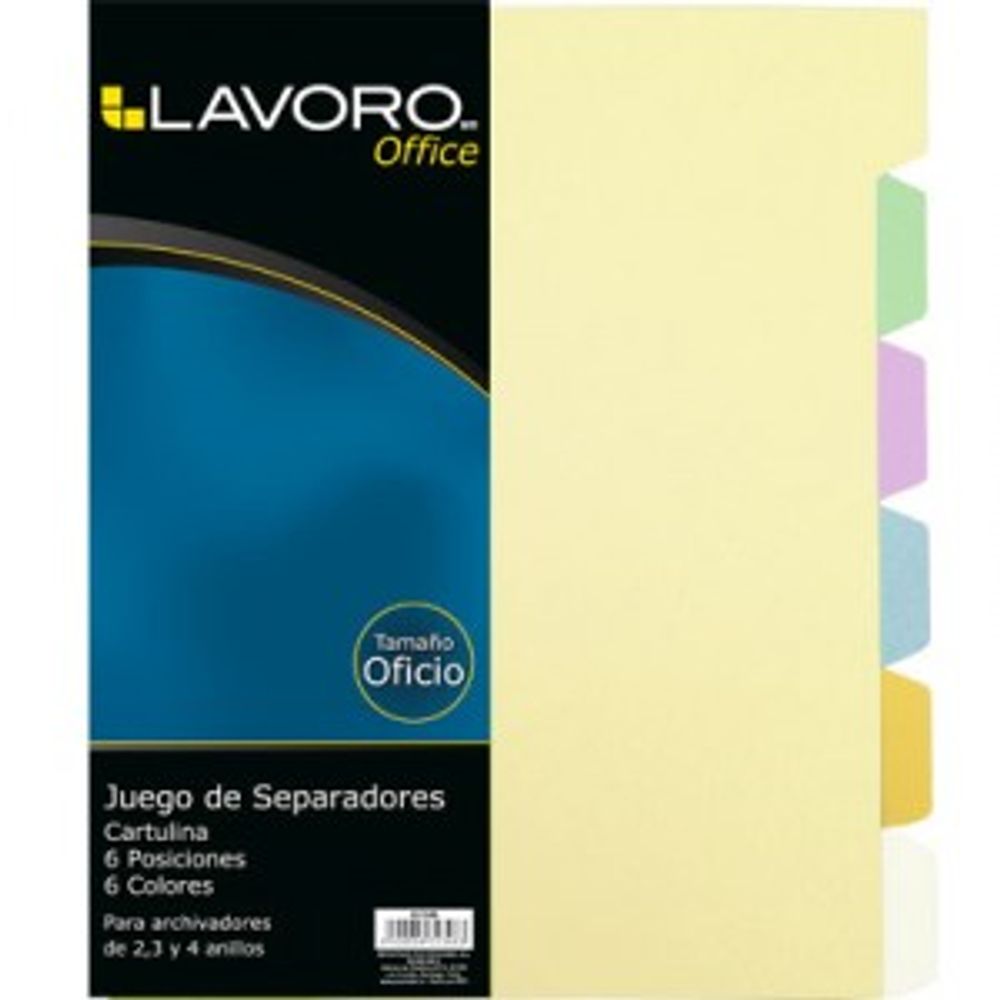 Separador Oficio Carton 6 Divisiones 6 Colores Lavoro