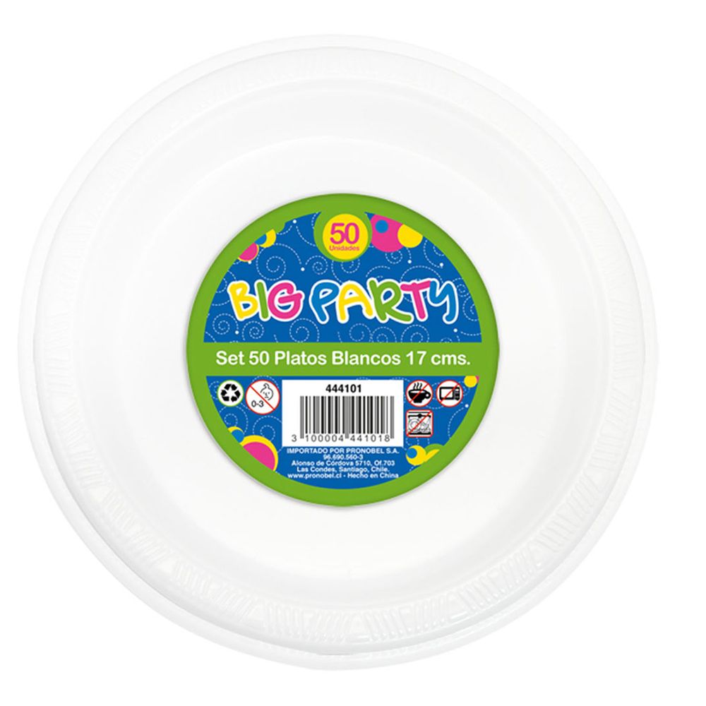 Plato Blanco 17 Cm 50 Unidades Big Party