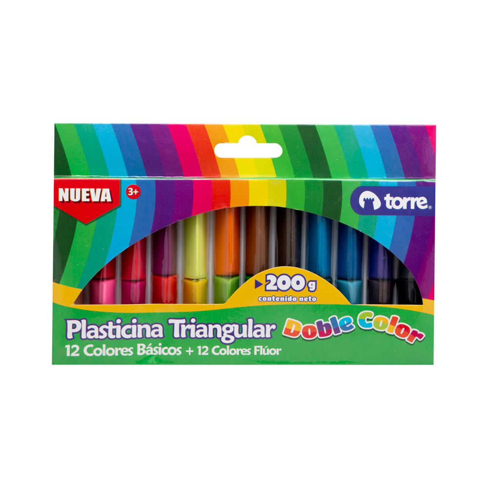 Plasticina Triangular 24 Barras 12 Colores Basicos Y 12 Fluor Torre