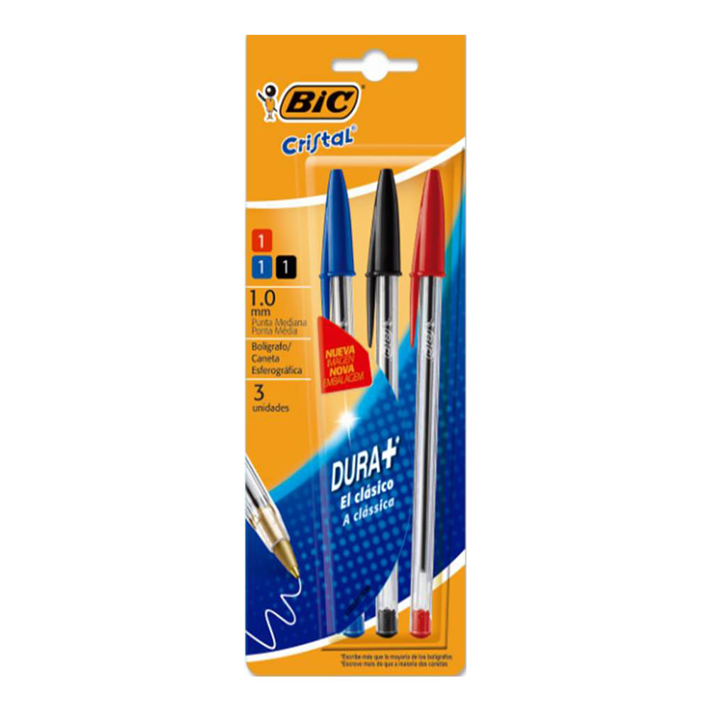 Lapiz Pasta Cristal Punta Media Mixto Blister 3 Un 1,0  Mm Bic