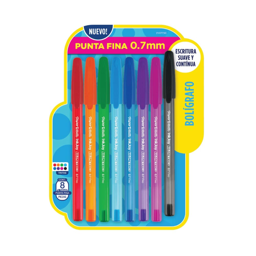Lapiz  Pasta Punta Fina 0,7 mm Colores Surtidos Blister 8 Unidades Paper Mate