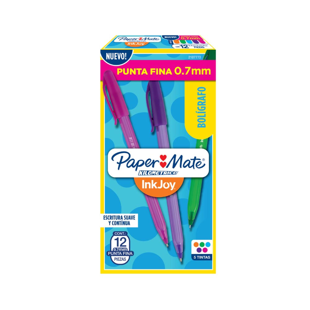 Lapiz  Pasta Punta Fina 0,7 mm Colores Surtidos Caja 12 un  Paper Mate