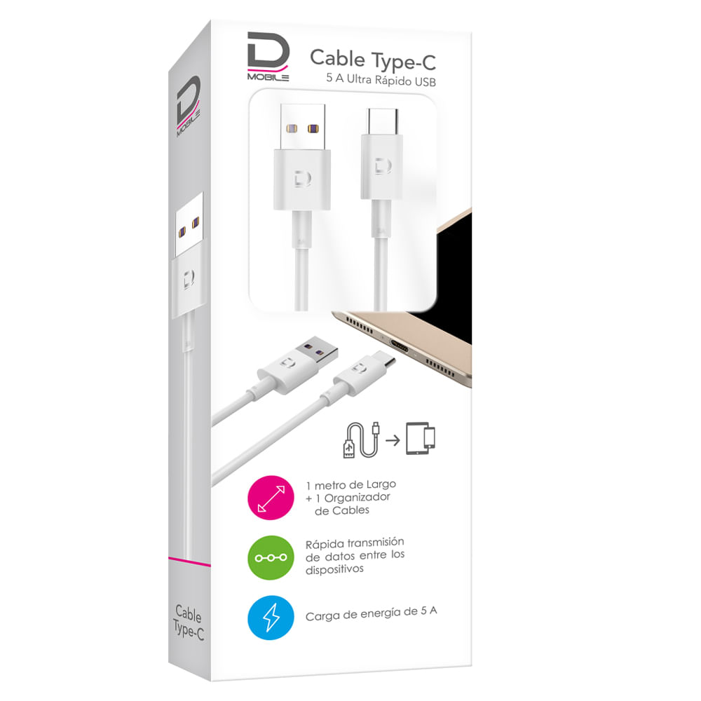 Cable Typec 5A Blanco 1M Datacom