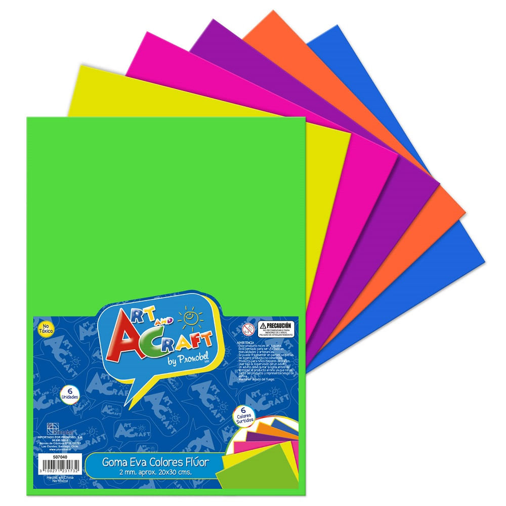 Goma Eva Colores Fluor 6 Laminas 6 Colores 20 X 30 Cm Art & Craft