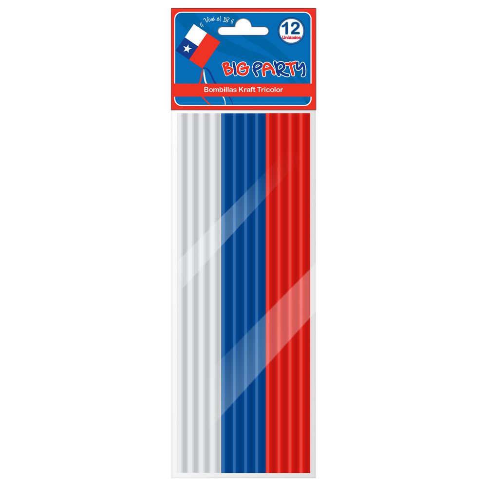 Set Bombillas Kraft 12 Unidades  Tricolor Big Party