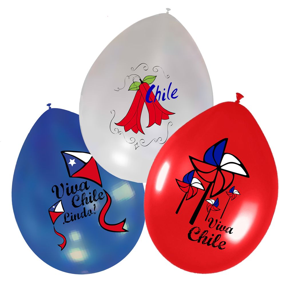 Set 12 Globos Chile  Impresos Big Party
