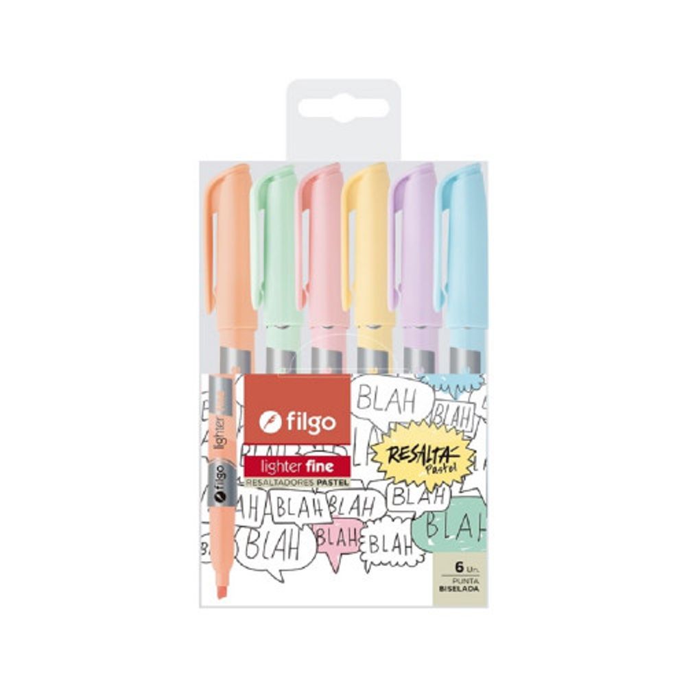 Destacador De Bolsillo Punta Biselada 1-3 Mm Pastel 6 Colores Filgo