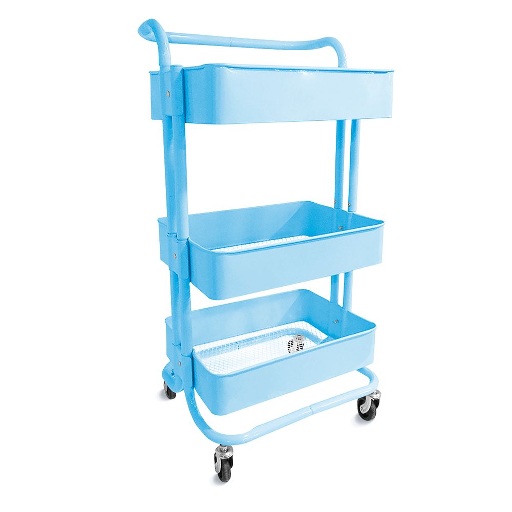 Carro Organizador Metalico 3 Niveles Con Rueda   Celeste Lavoro