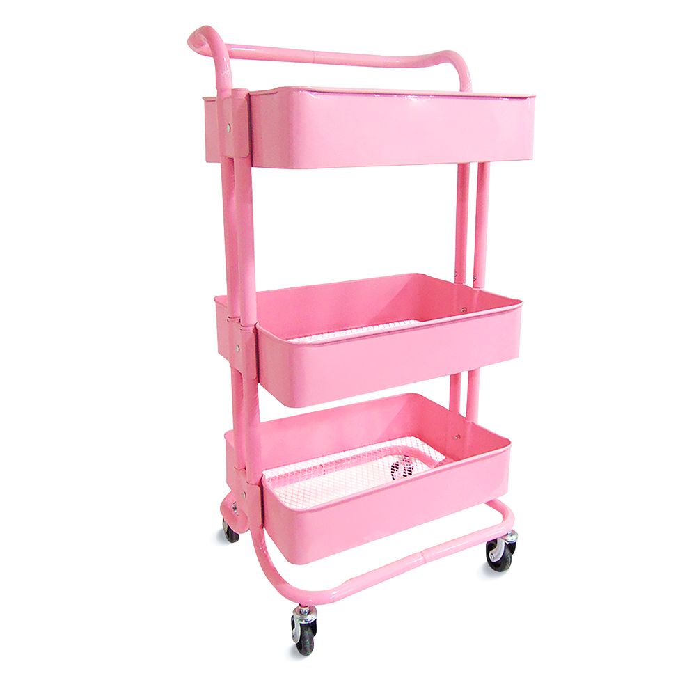 Carro Organizador Metalico 3 Niveles Con Rueda  Rosa Lavoro