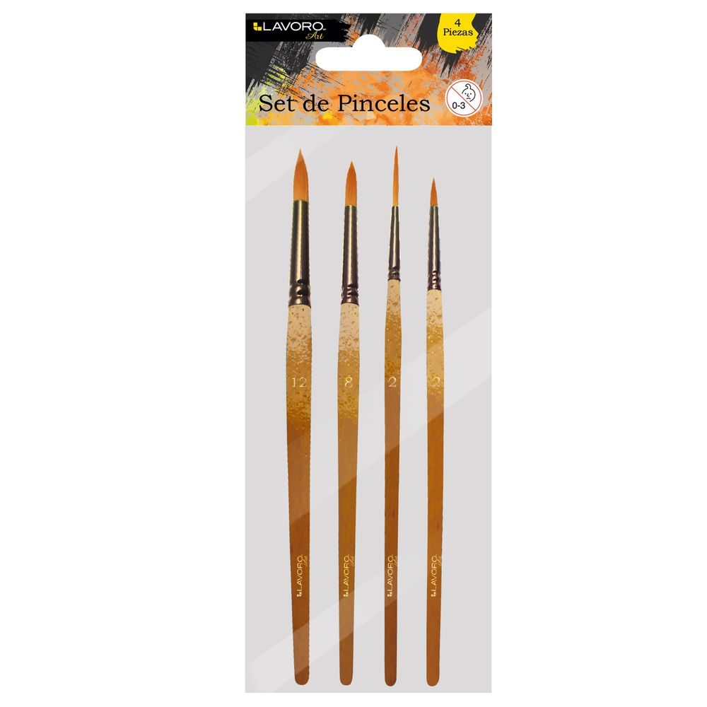 Set Pinceles Artisticos 4 Pcs Redondos Lavoro