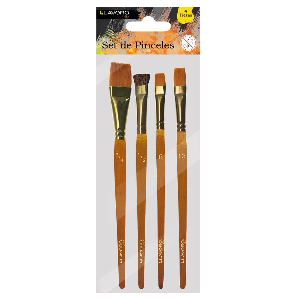 Set Pinceles Artisticos 4 Pcs Planos Lavoro