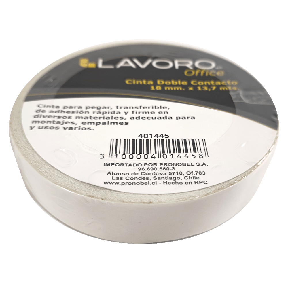 Cinta Adhesiva Doble Contacto 18 Mm x 13,7 Mt Blanco Lavoro