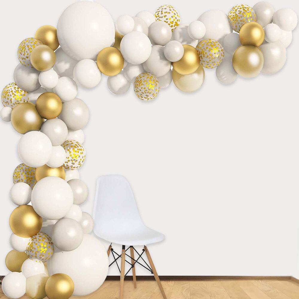 Set Decoracion Blanco-Dorado 110 Globos + Accesorios Big Party