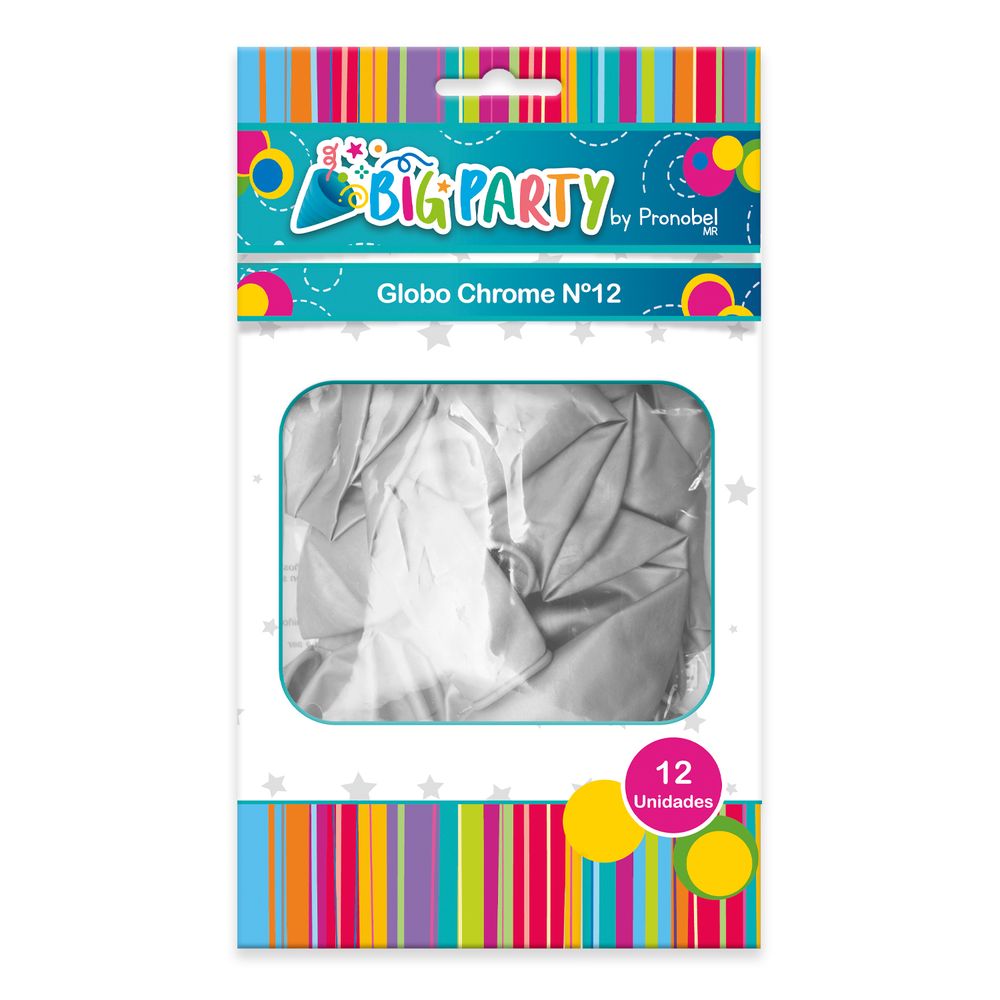 Globo Chrome N°12 Plateado 12 Unidades Big Party