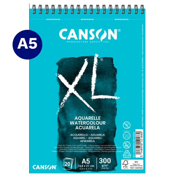 Croquera Xl Acuarela 20 Hojas 14,8 x 21 Cm 300 Gramos Canson