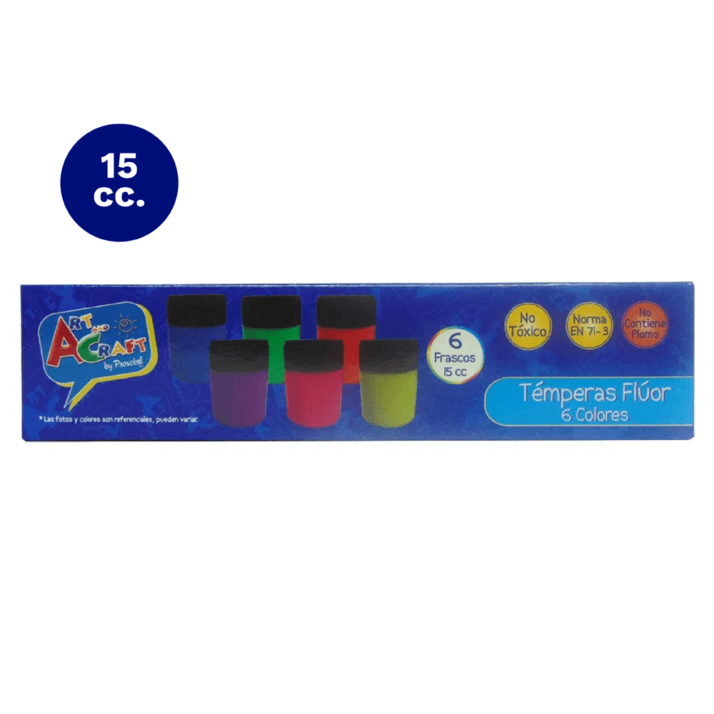 Tempera Fluor 6 Colores 15 Ml Art & Craft