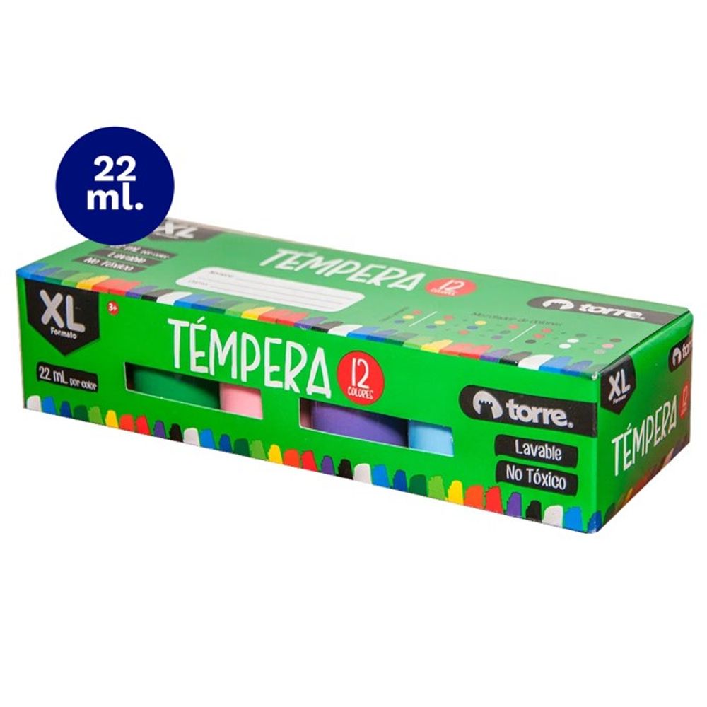 Tempera Lavable 12 Colores 22 Ml Torre