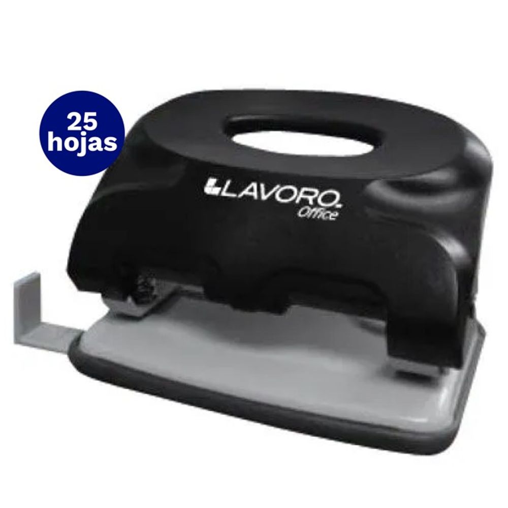Perforadora Grande Plastica 25 Hojas Negra Caja Lavoro
