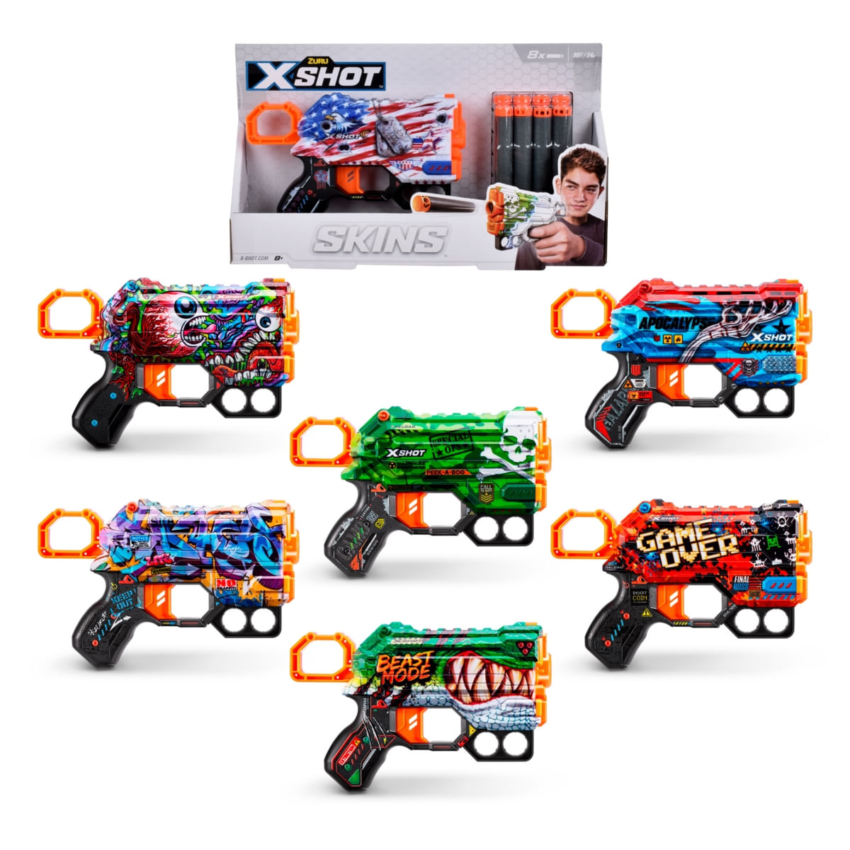 Lanza Dardos Menace Skins Con 8 Dardos X-Shot