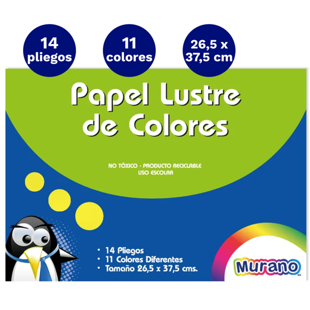 Carpeta Con Papel Lustre 11 Colores 14 Laminas Murano