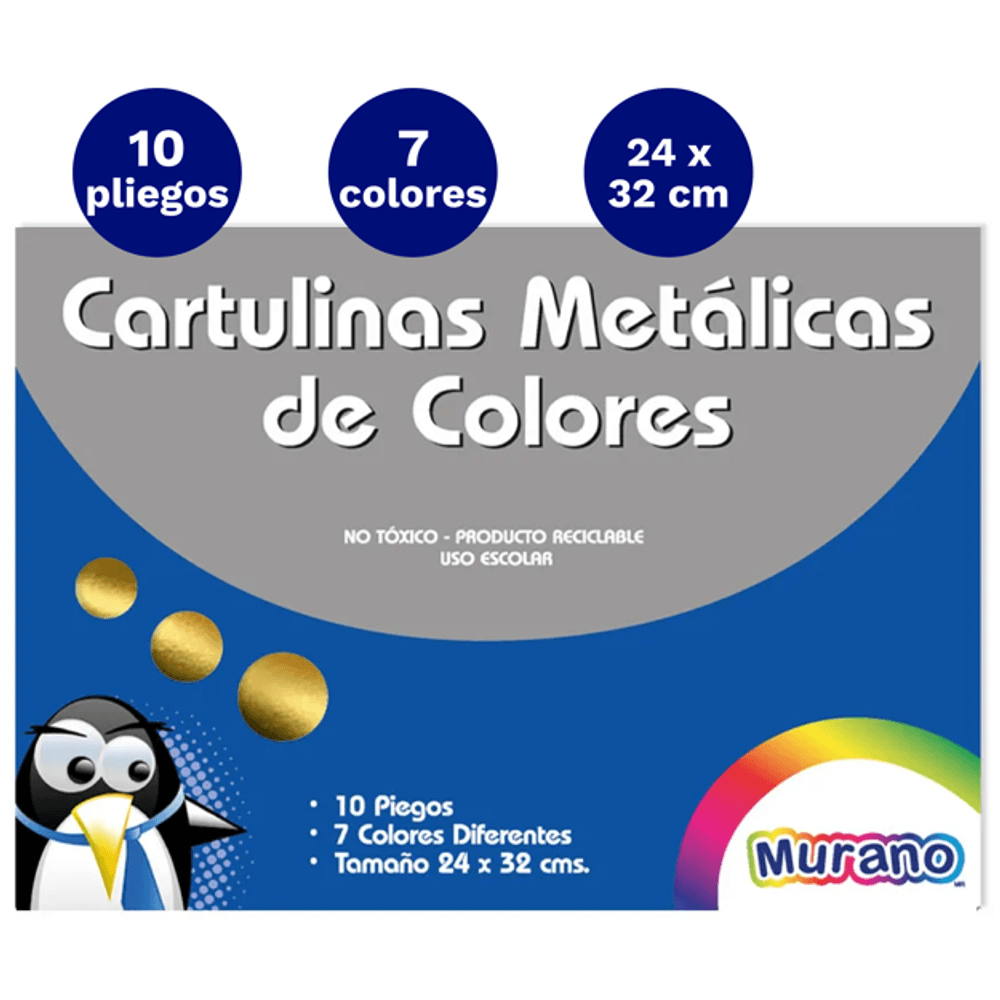 Carpeta Con Papel Cartulina Metalica 10 Hojas 7 Colores Murano