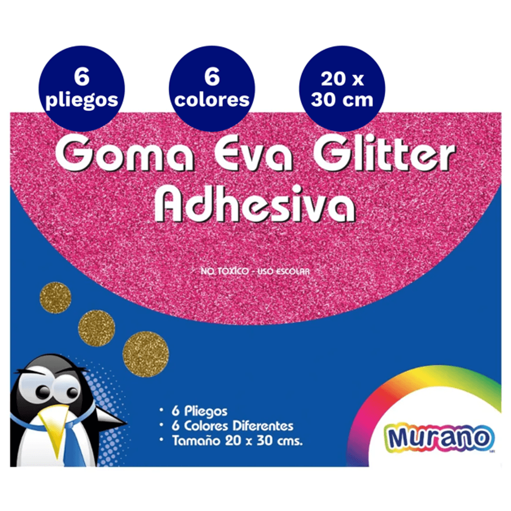 Carpeta Con Goma Eva Glitter Adhesiva 6 Colores 6 Laminas Murano