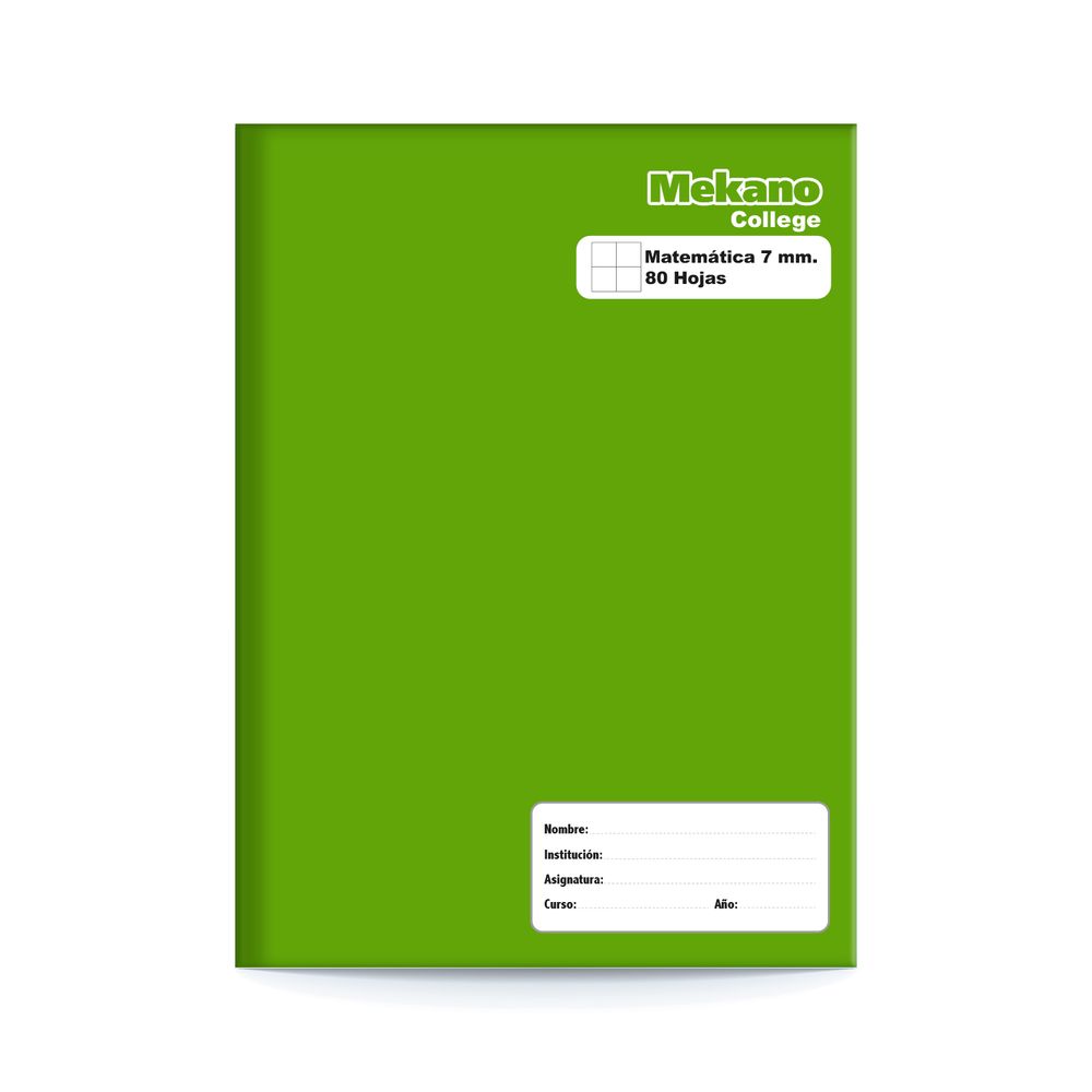 Cuaderno College Tapa Verde Matematicas 7 Mm 80 Hojas Mekano