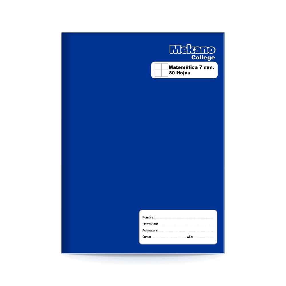 Cuaderno College Tapa Azul Matematicas 7 Mm 80 Hojas Mekano