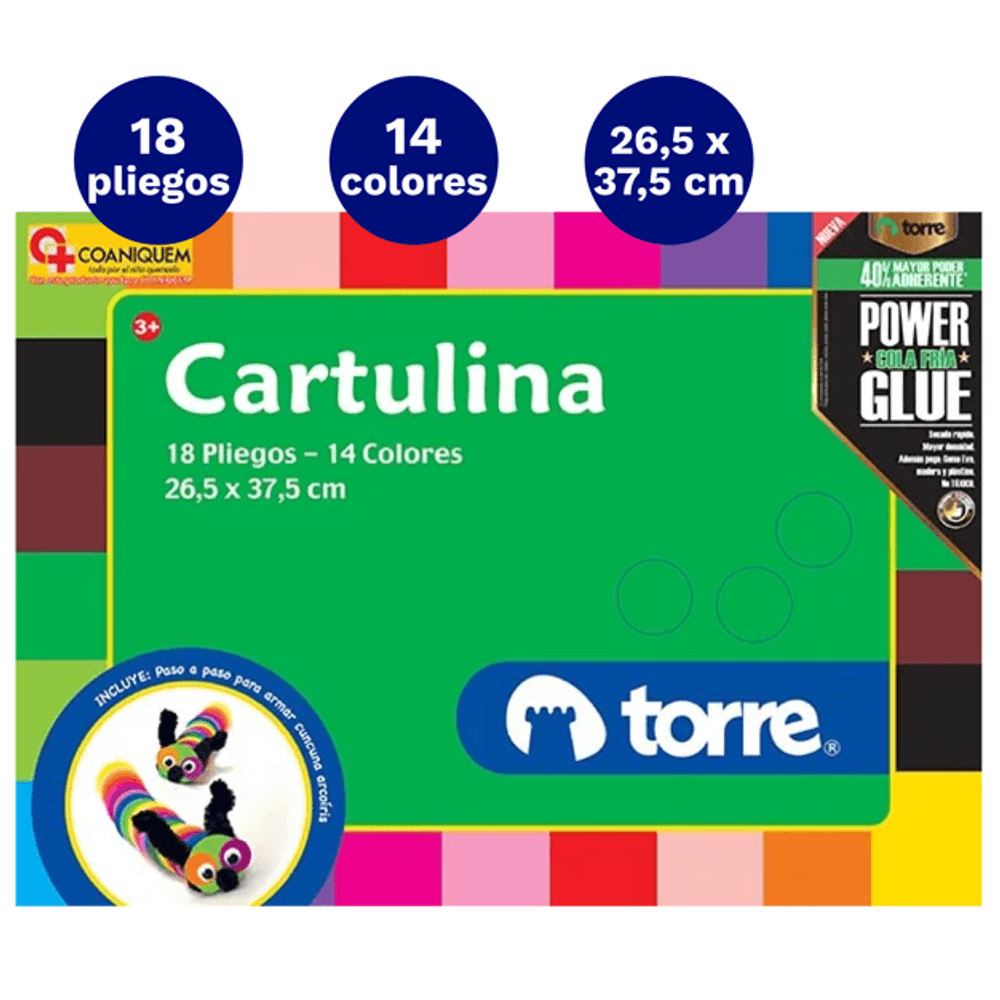 Carpeta Con  Papel Cartulina 18 Hojas 14 Colores Torre