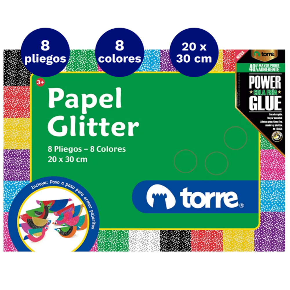 Carpeta Con Papel Glitter Imagia 8 Colores 8 Laminas Torre