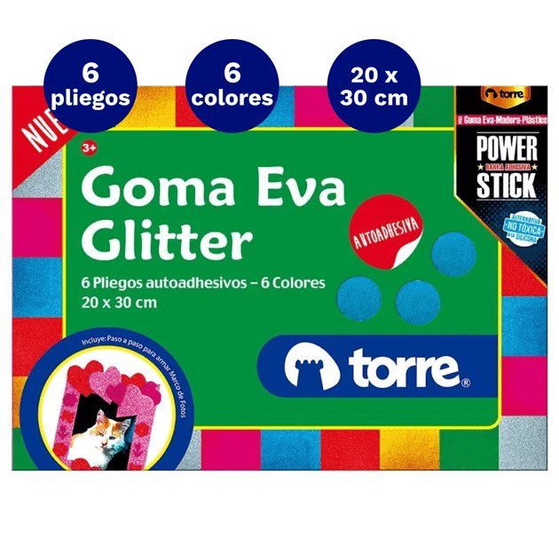 Carpeta Con Goma Eva Glitter Adhesiva 6 Colores 6 Laminas Torre - Dimeiggs