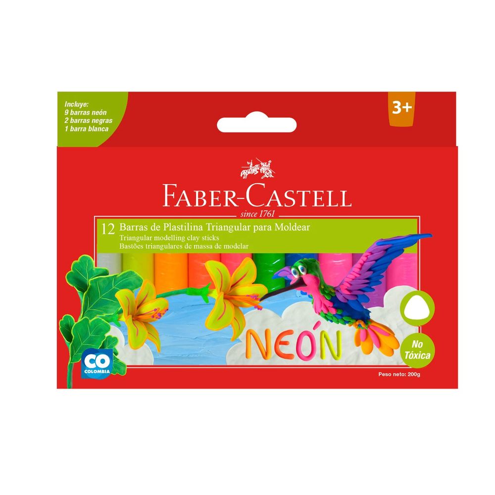 Plasticina Triangular 12 Colores Neon Faber Castell