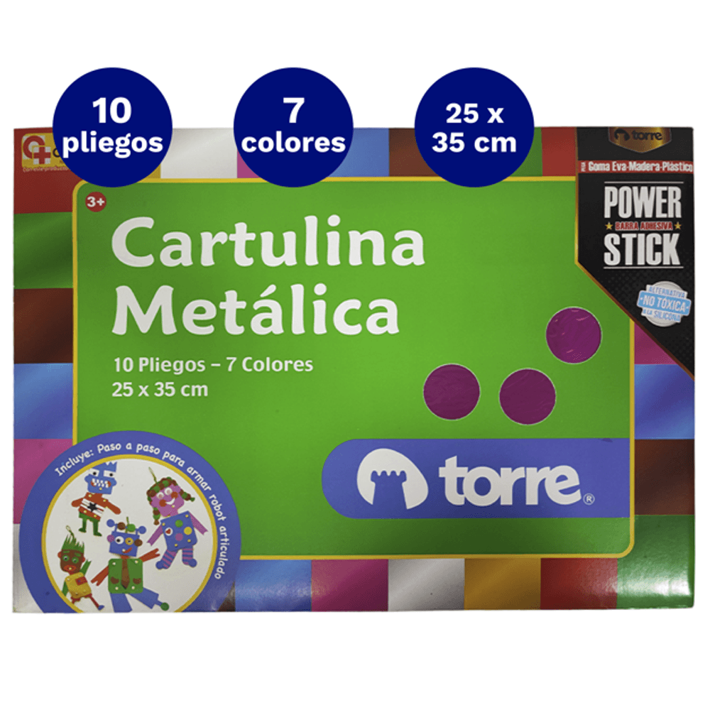 Carpeta Con Papel Cartulina Metalica 10 Hojas 7 Colores Torre