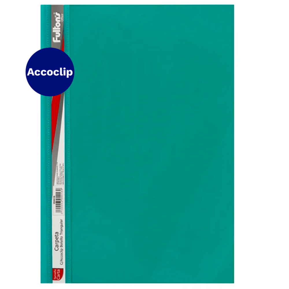Carpeta Vinil Carta  Verde Con Accoclip Triangular y Bolsillo  Fultons