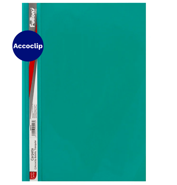 Carpeta Vinil Carta  Verde Con Accoclip Triangular y Bolsillo  Fultons