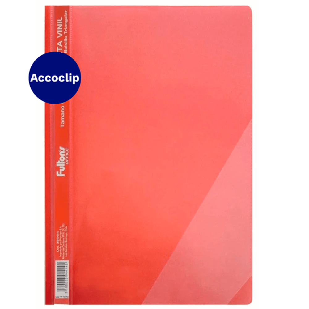 Carpeta Vinil Oficio Roja Con Accoclip Triangular y Bolsillo  Fultons