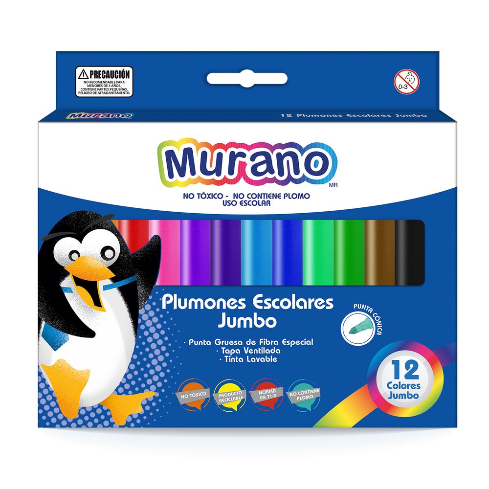 Plumon Escolar  Jumbo 12 Colores Murano