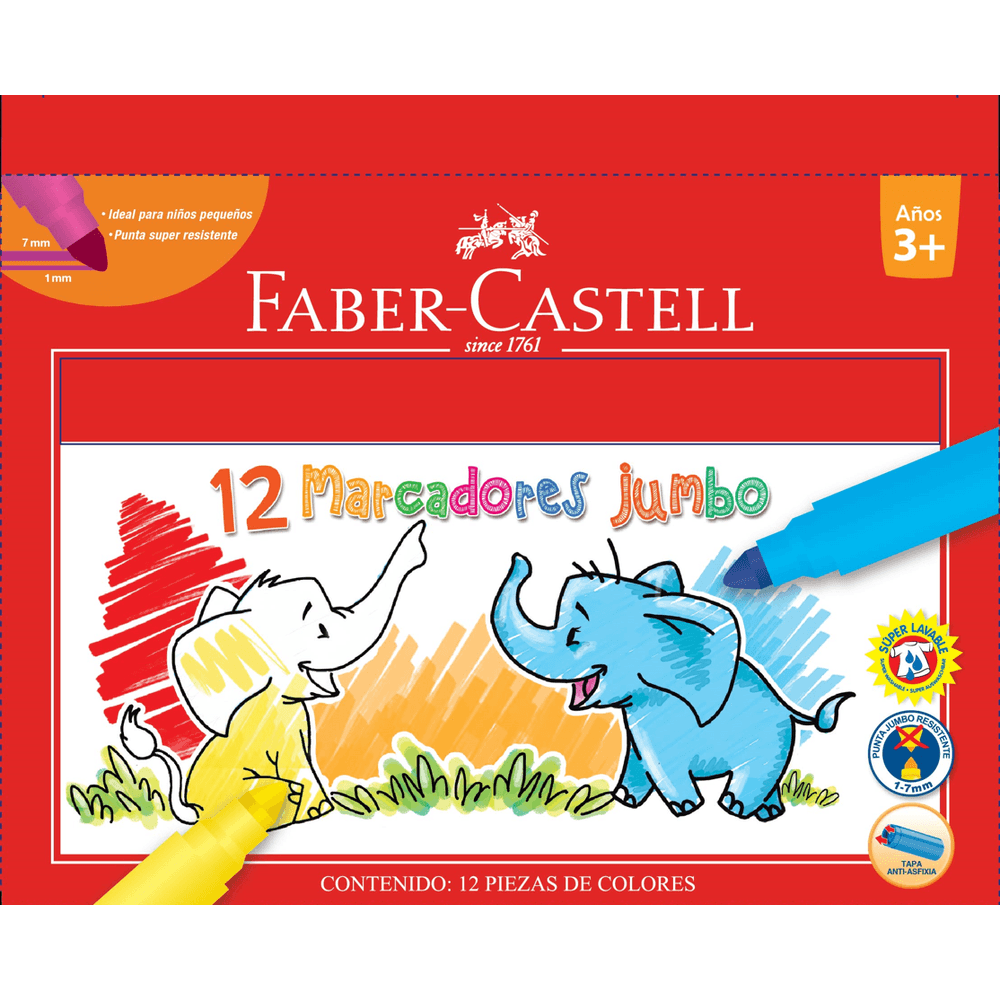 Marcador Escolar Jumbo 12 Colores Redondo Faber Castell