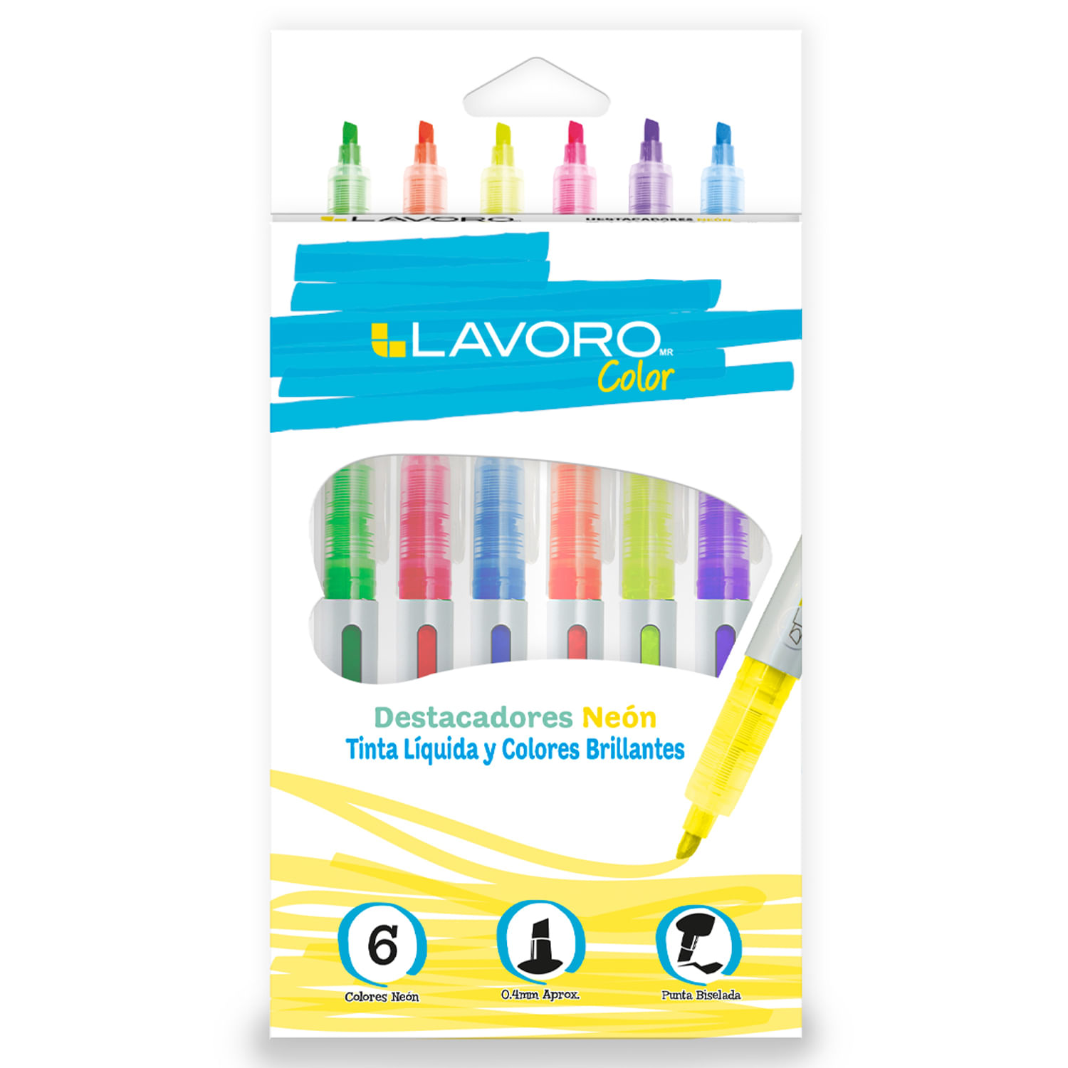 Destacador De Bolsillo Punta Biselada 6 Colores Neon Lavoro