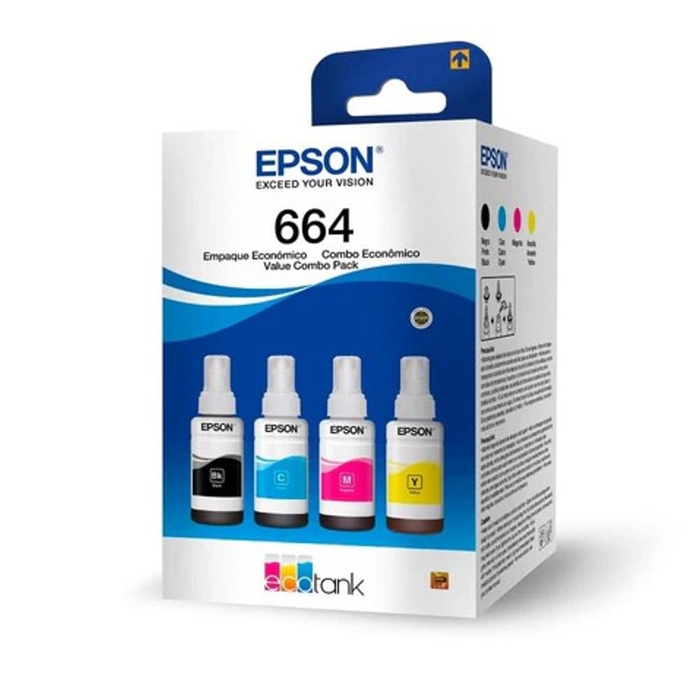 Pack Botellas T6645204P Negro, Cian, Magenta y Amarillo hasta 4500 / 7500 Páginas Epson