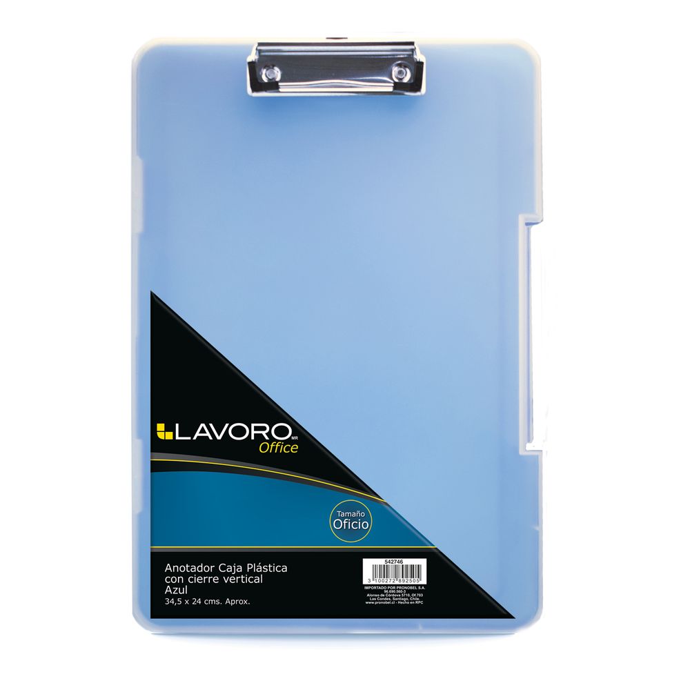 Anotador Caja Carta Plastico Cierre Vertical Azul Lavoro